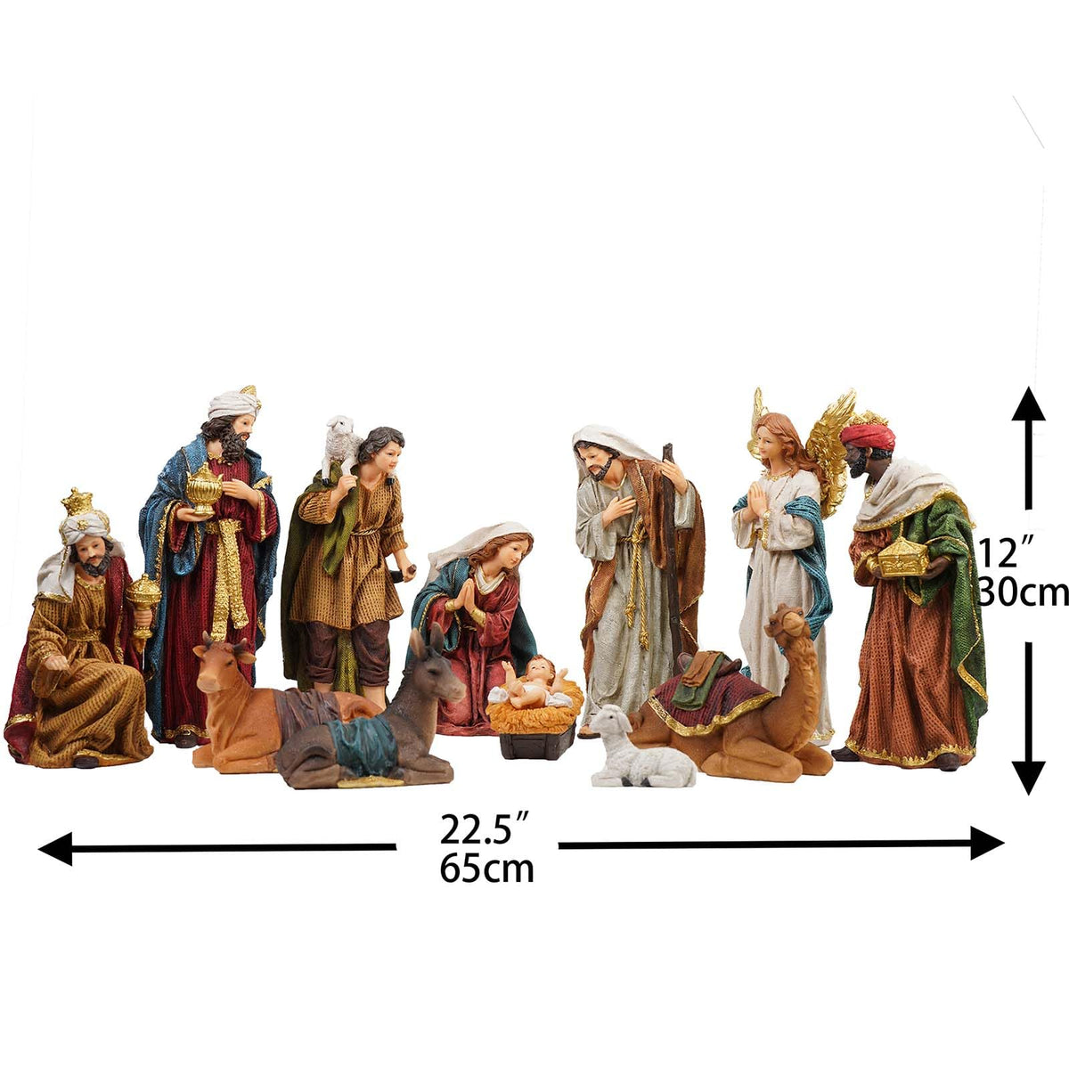 Zayton Nativity Set Christmas Indoor 12 Pcs 12 Inch Scene Statue Figurines Jesus Manger Crib Ornament Church Xmas Home Catholic Religious Decoration