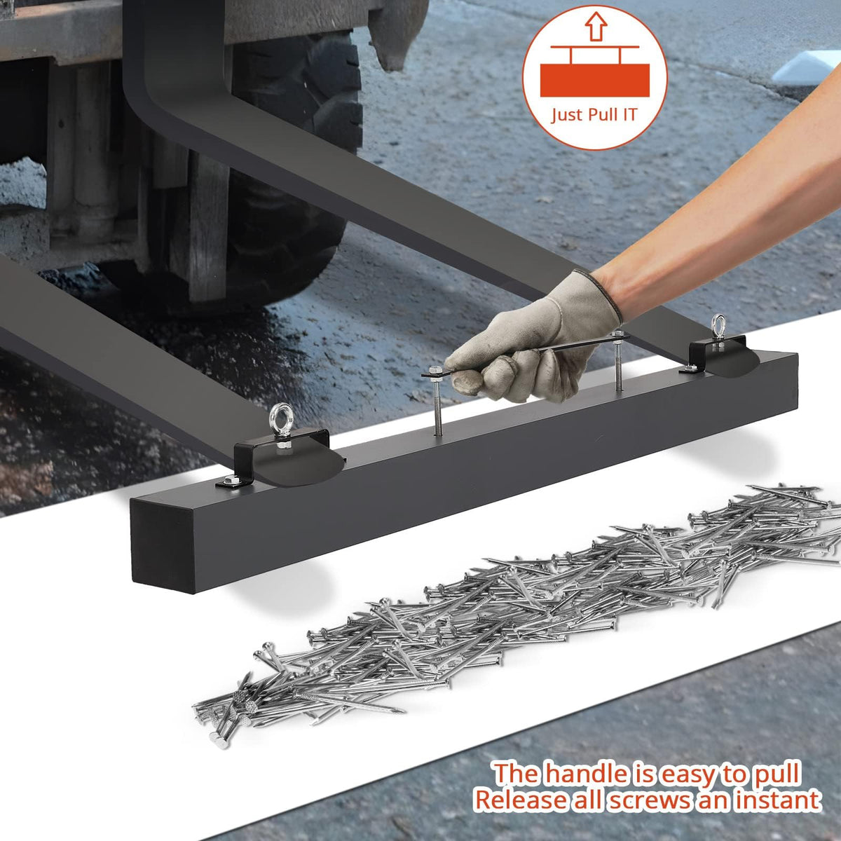 60" Heavy Duty Magnetic Sweeper - 140LB Capacity Industrial Magnet Bar for Nails, Screws & Metal Debris - Quick Release Lever for Construction Sites & Driveways