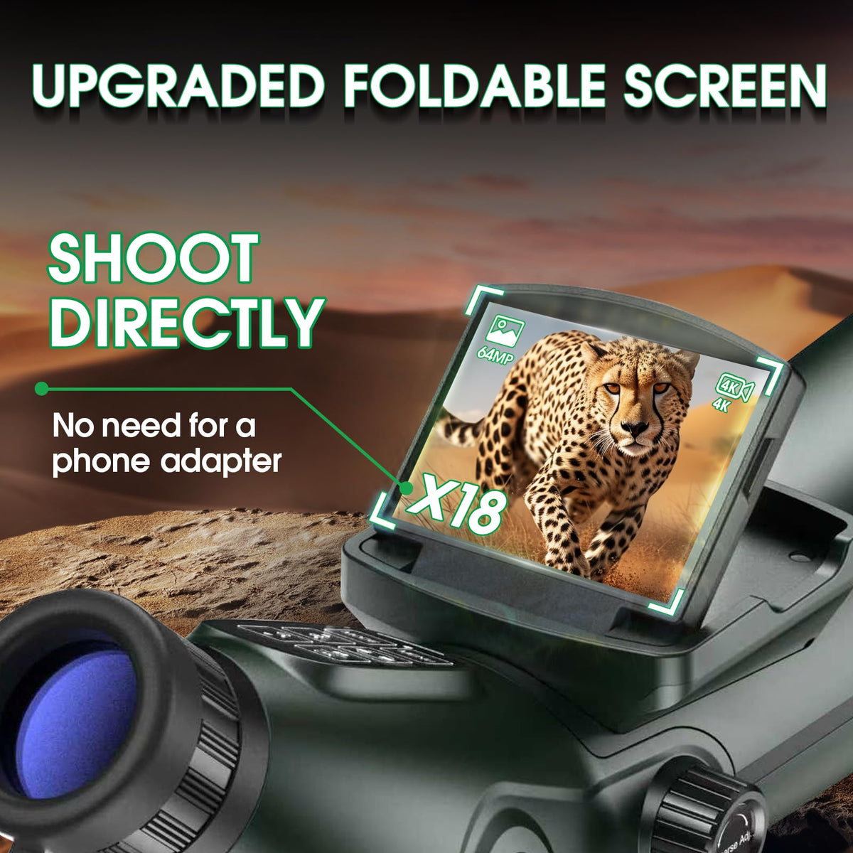 Digital Spotting Scope with Screen Portable Auto-Focus Electronic 4K Smart Telescope with Tripod 32GB SD Card and Carrying Bag for Stargazing Bird Watching, Wildlife Viewing Hunting Green