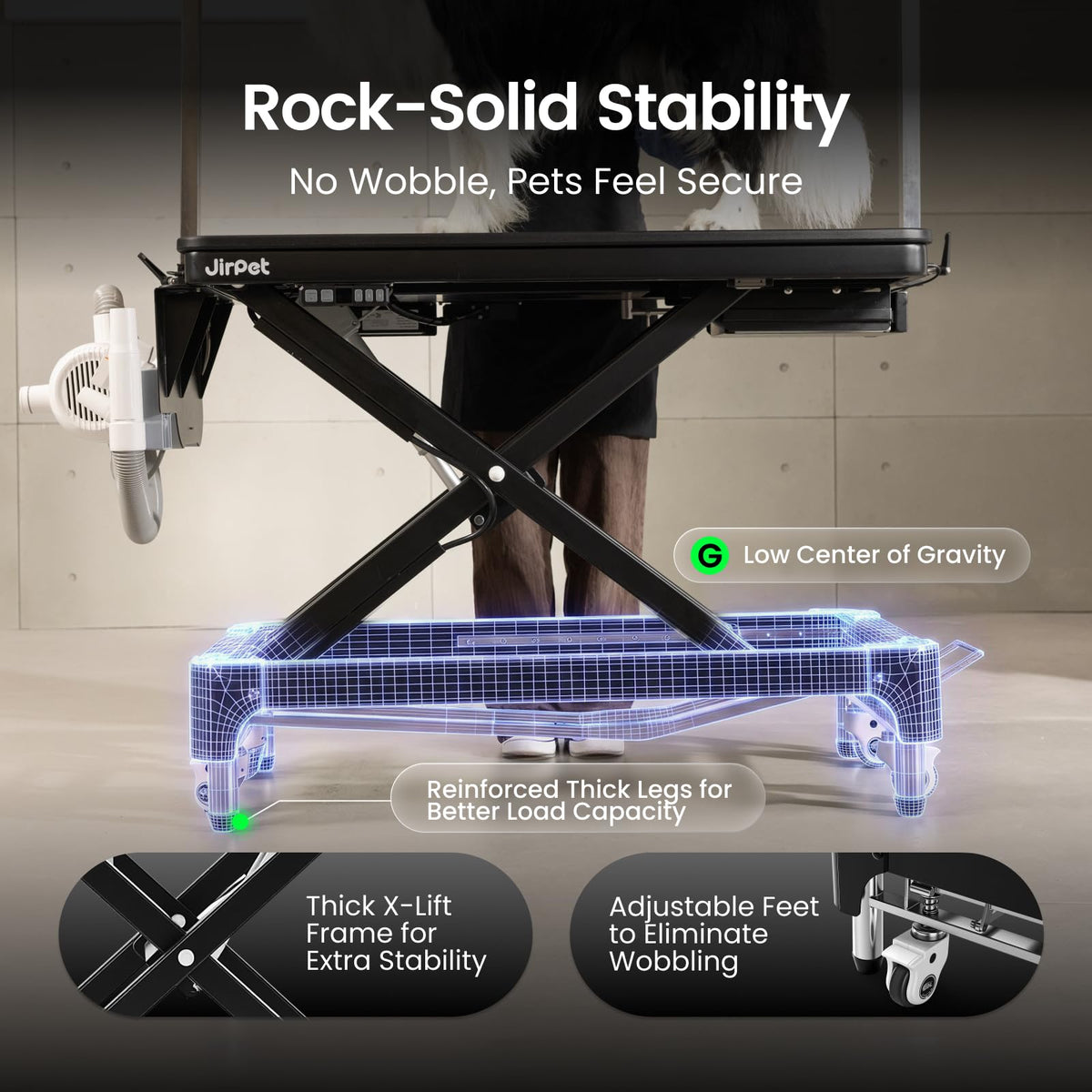JirPet Dog Grooming Table for Large Dogs, Electric Lift with Memory Function, 46″ Professional Grooming Table with Strong Stability, Power Outlet, Grooming Light, and Wheels for Easy Mobility
