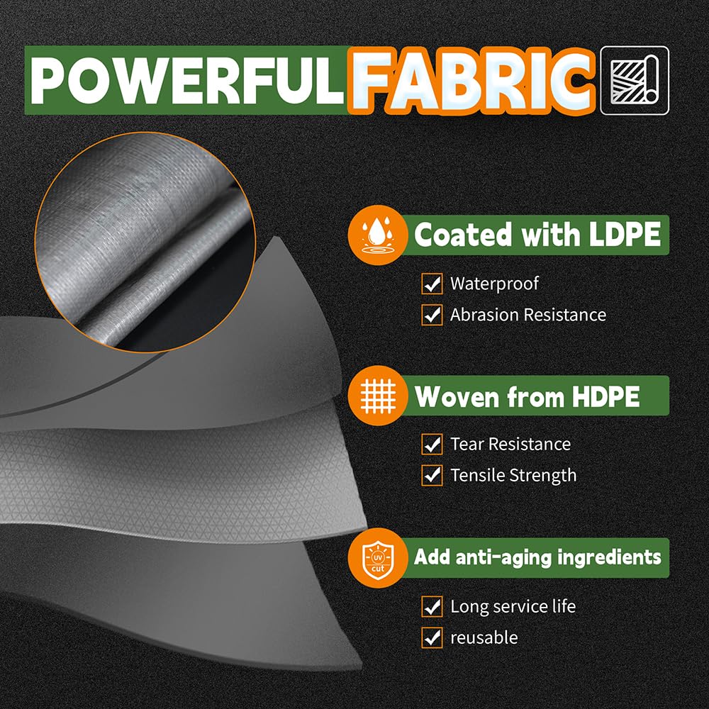 RAINDEWAY Large Tarp,40x60 Feet Tarps Heavy Duty Waterproof,10Mil Thick Multipurpose Tarp Cover with Metal Grommets and Reinforced Edges,Silver/Brown
