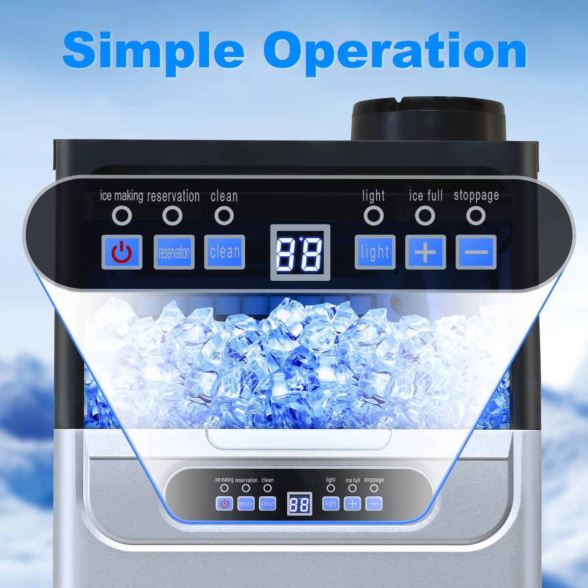 Amzgachfktch Commercial Ice Maker, 100lbs/24H Ice Maker Machine, 2 Water Inlet Modes, Ice Machine with 22lbs Storage, Auto Self-Cleaning, Under Counter/Freestanding Ice Maker for Home/Office/Shop/Bar