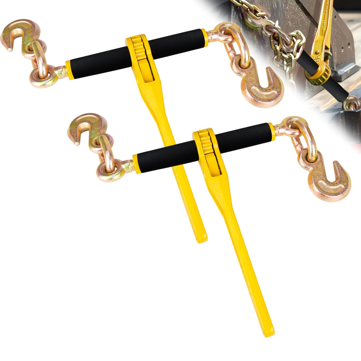 Lechansen 5/16"- 3/8" Ratchet Load Binders, 2 Pack G80 Chain Binders 5/16 to 3/8 with G80 Clevis Grab Hooks, 5,400lbs WLL Heavy Duty Ratchet Binders for Transport Chain, Tie Down, Hauling, Towing