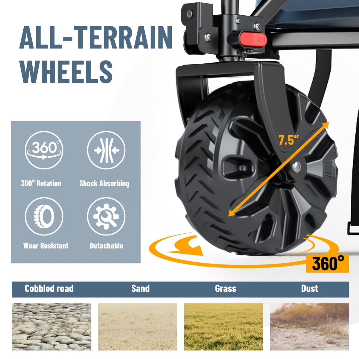 Timber Ridge Foldable Wagon 350L Extendable Height, Large Capasity Collapsible Wagon Cart with All Terrians Detachable Wheels, Compact Folding Utility Wagon for Camping, Fishing, Shopping Navy