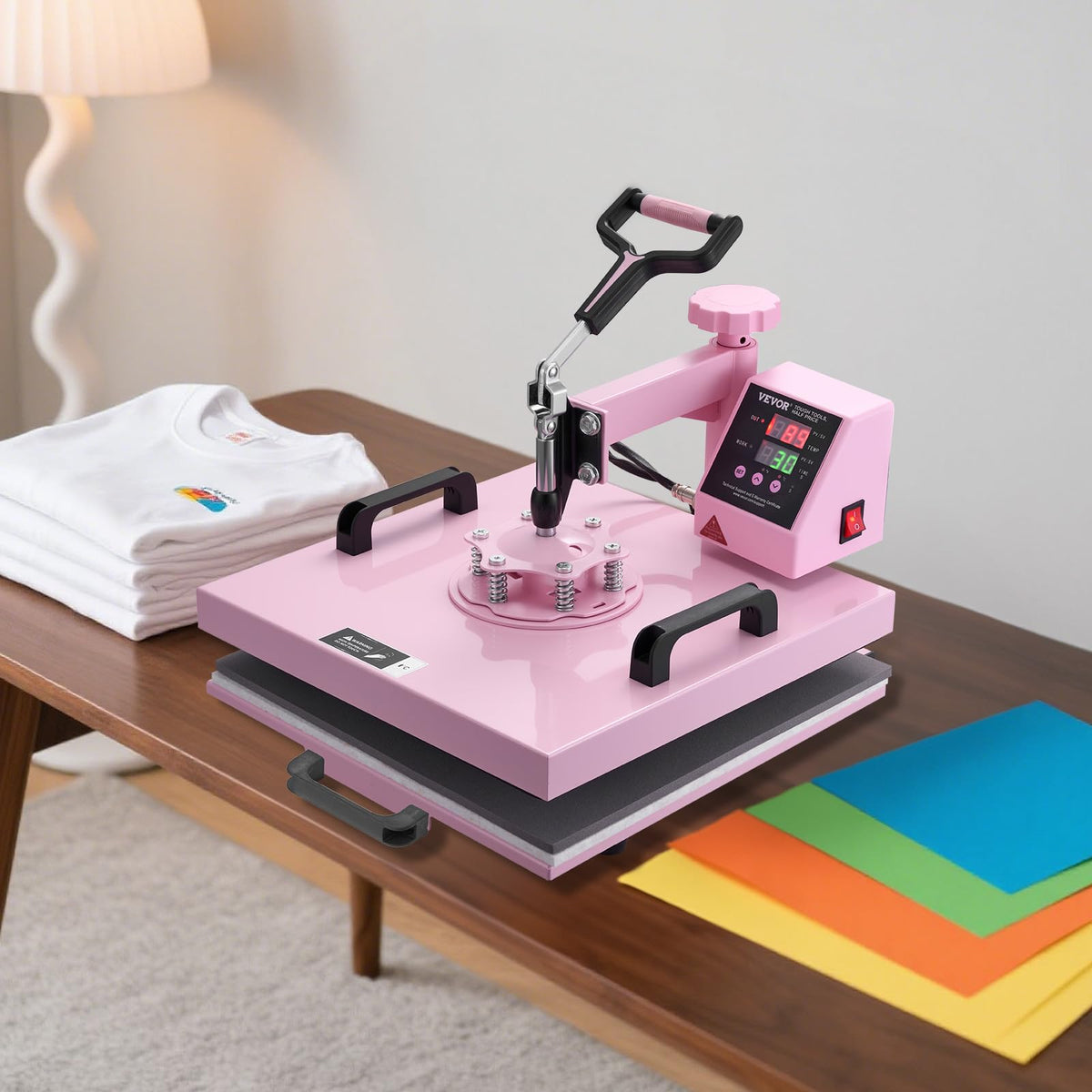 VEVOR Heat Press Machine 15x15 inch, Heat Press Machine for T-Shirts, 5 in 1 Heat Press with 30 OZ Tumbler Press, Combo Tumbler Heat Press Machine Sublimation for Hat Cap Mug Plate, Pink