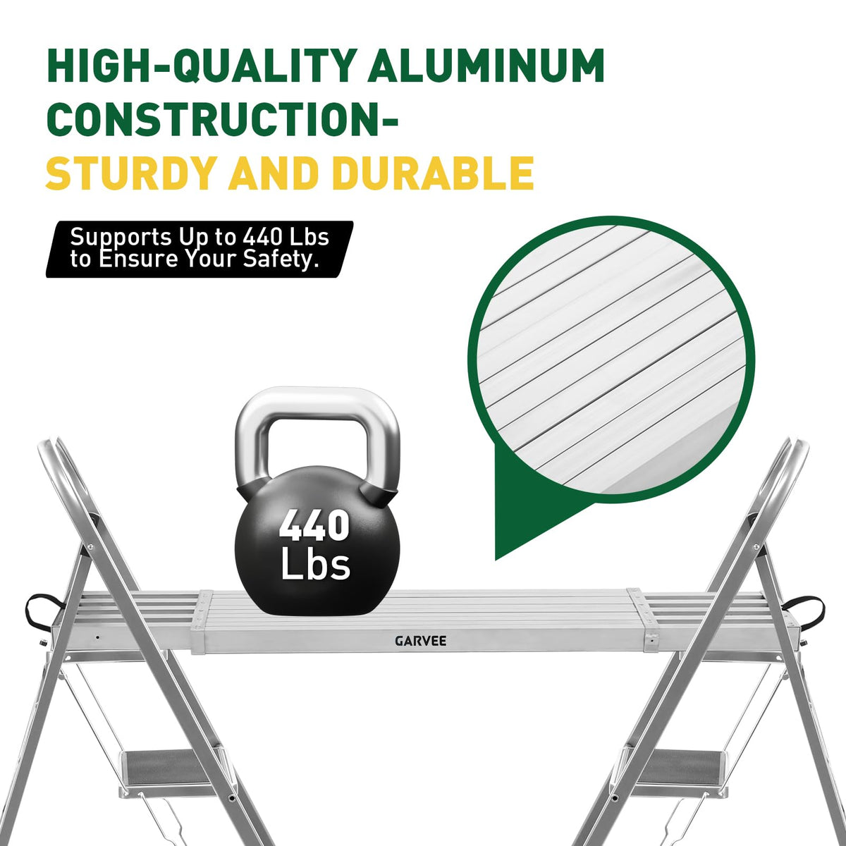 Garvee 9-15FT Aluminum Telescoping Work Plank, 12.5 inch Width Extension Plank, 440Lbs Capacity Extension Boards, Adjustable Scaffolding Plank with Skid-Proof Platform Scaffold Ladder Accessory