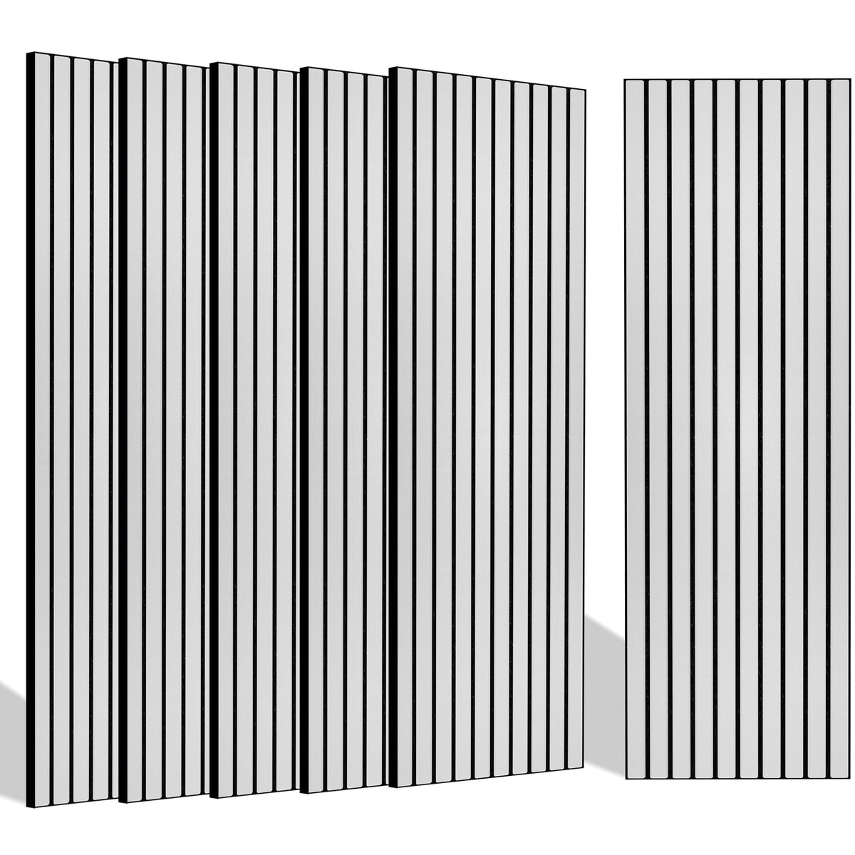 BUBOS 10 Pack Large Acoustic Panels, 48"X 12"X 0.4" Sound Proof Panels for Walls,Decorative Self-Adhesive Acoustical Wall Panels,3D Slat Sound Panels for Home Office Studio (White 01)