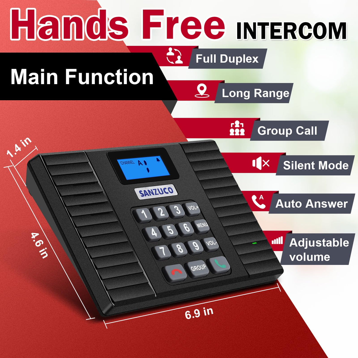 SANZUCO 60D Intercoms Wireless for Home, 18 Channel Hands-Free Intercom System for House, Full Duplex 1400ft Multi-Floor Home Intercom System for Business with Group Call, Auto Answer(9 Stations)