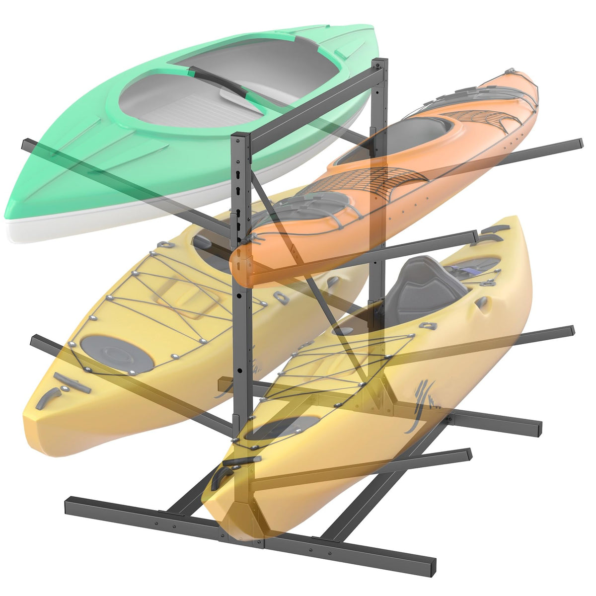TORACK Garage Kayak Storage Stand, Heavy-Duty 4-Tier Metal Freestanding Kayak Storage Rack, Indoor/Outdoor Kayaks Holder