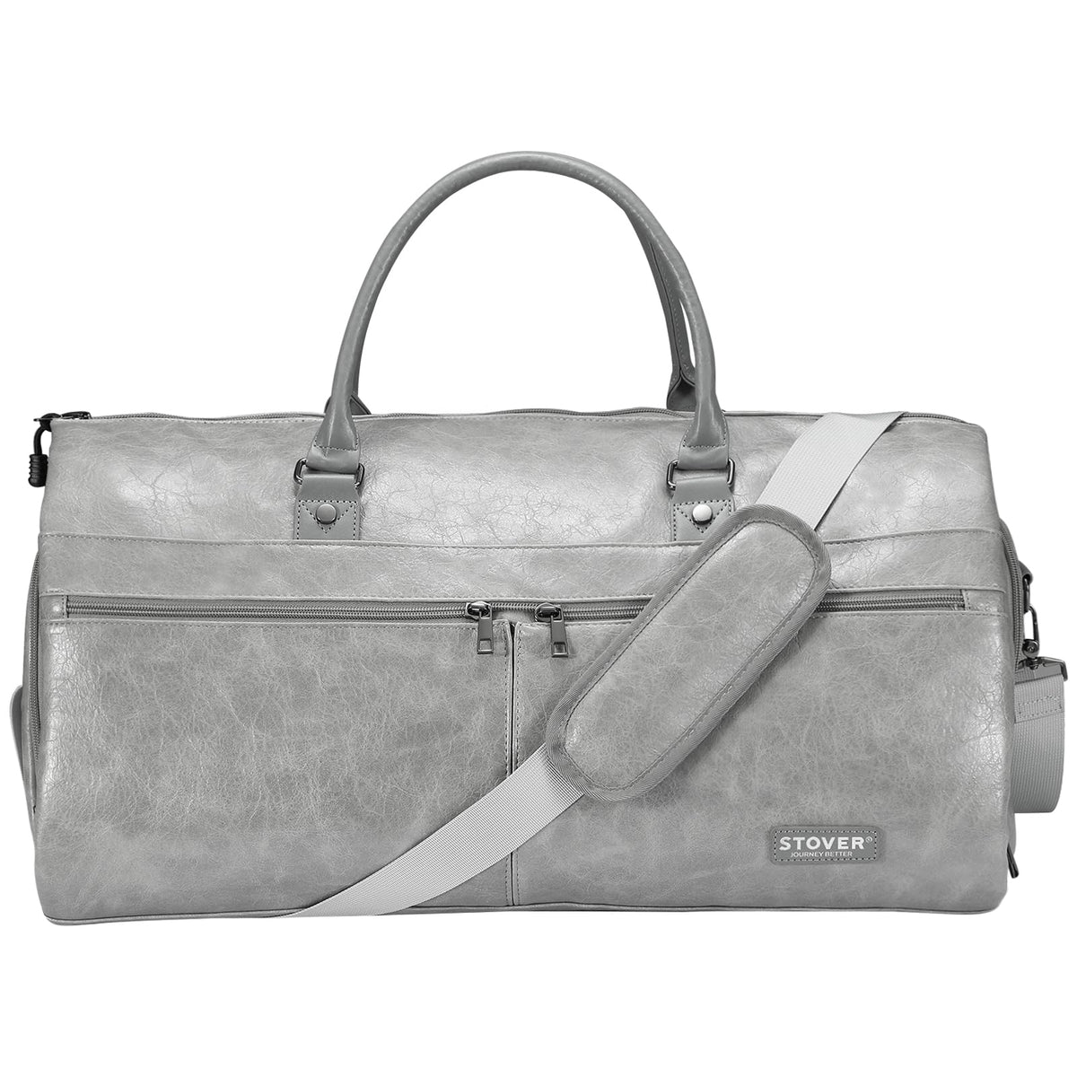 STOVER Garment Travel Duffle Bag, Large 2-in-1 Convertible Carry-on Luggage for Men & Women- Hanging Suits, Dresses & Clothes + Shoe Compartment- Weekender Tote Combo Duffel (Grey Leatherette)