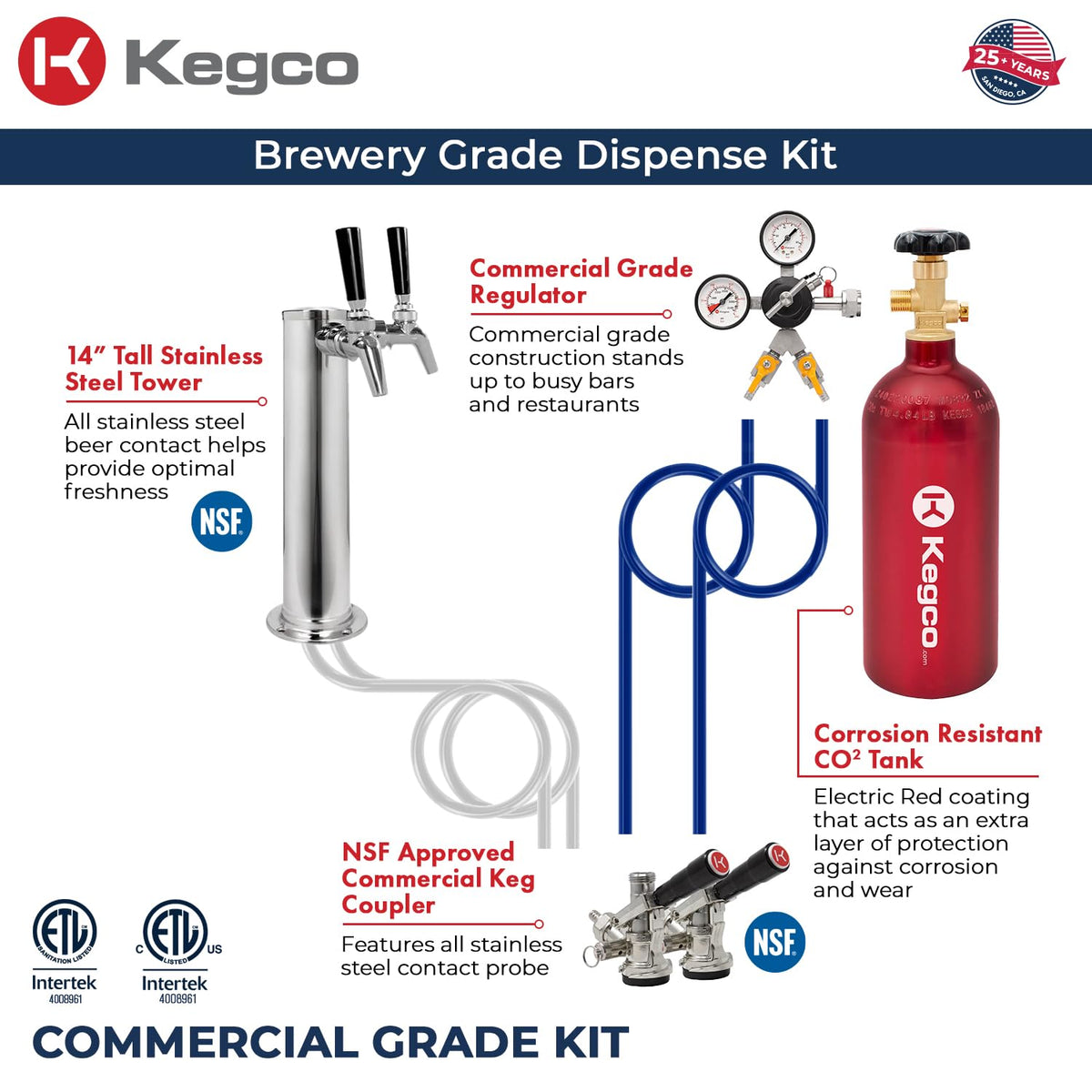 Kegco Kegerator 24" Wide Dual Tap Black/Stainless Steel Commercial Beer Dispenser HK38BSC-L-2