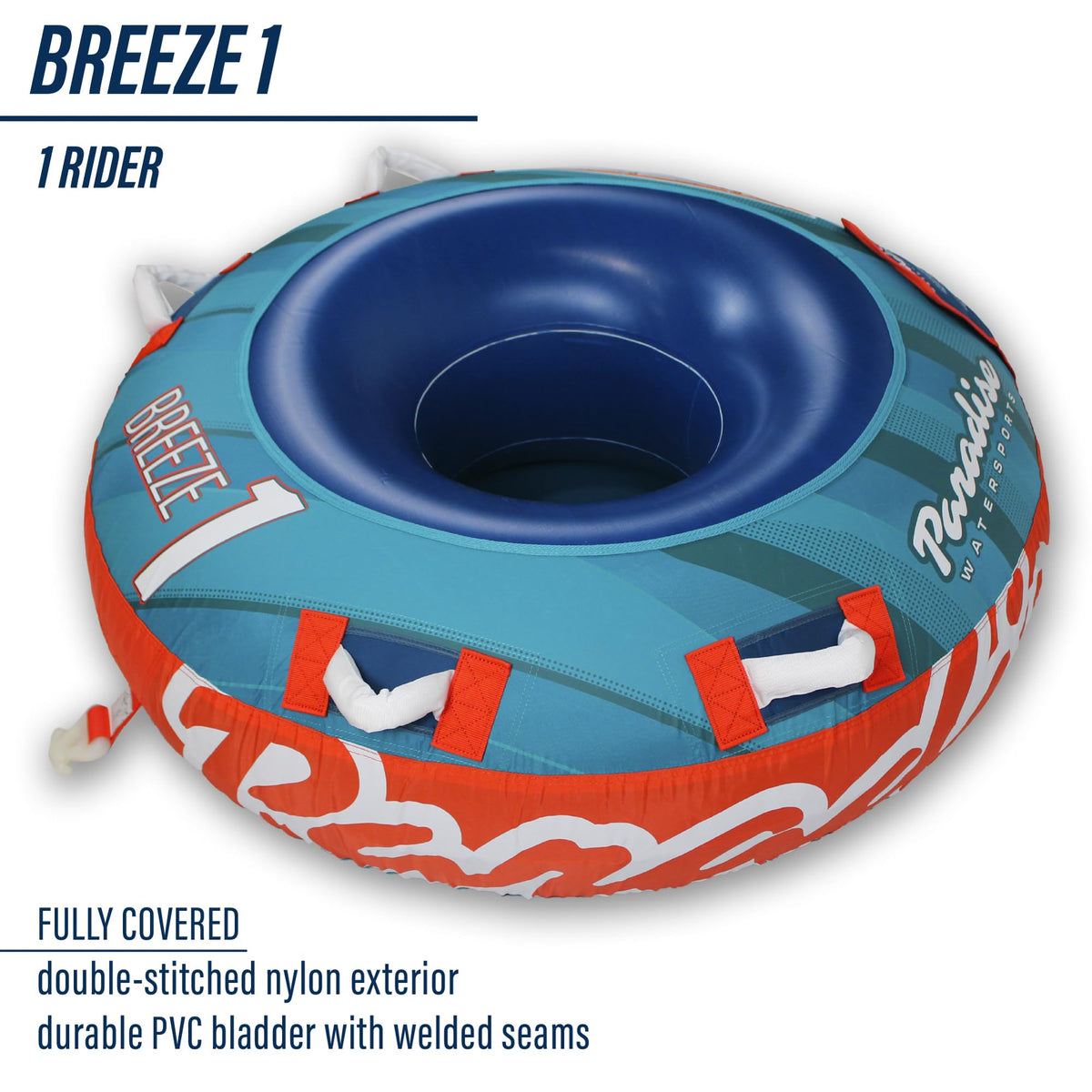 Paradise Water Sports - Breeze Water Towable Tube for Boating - 1 Rider, Teal/Red