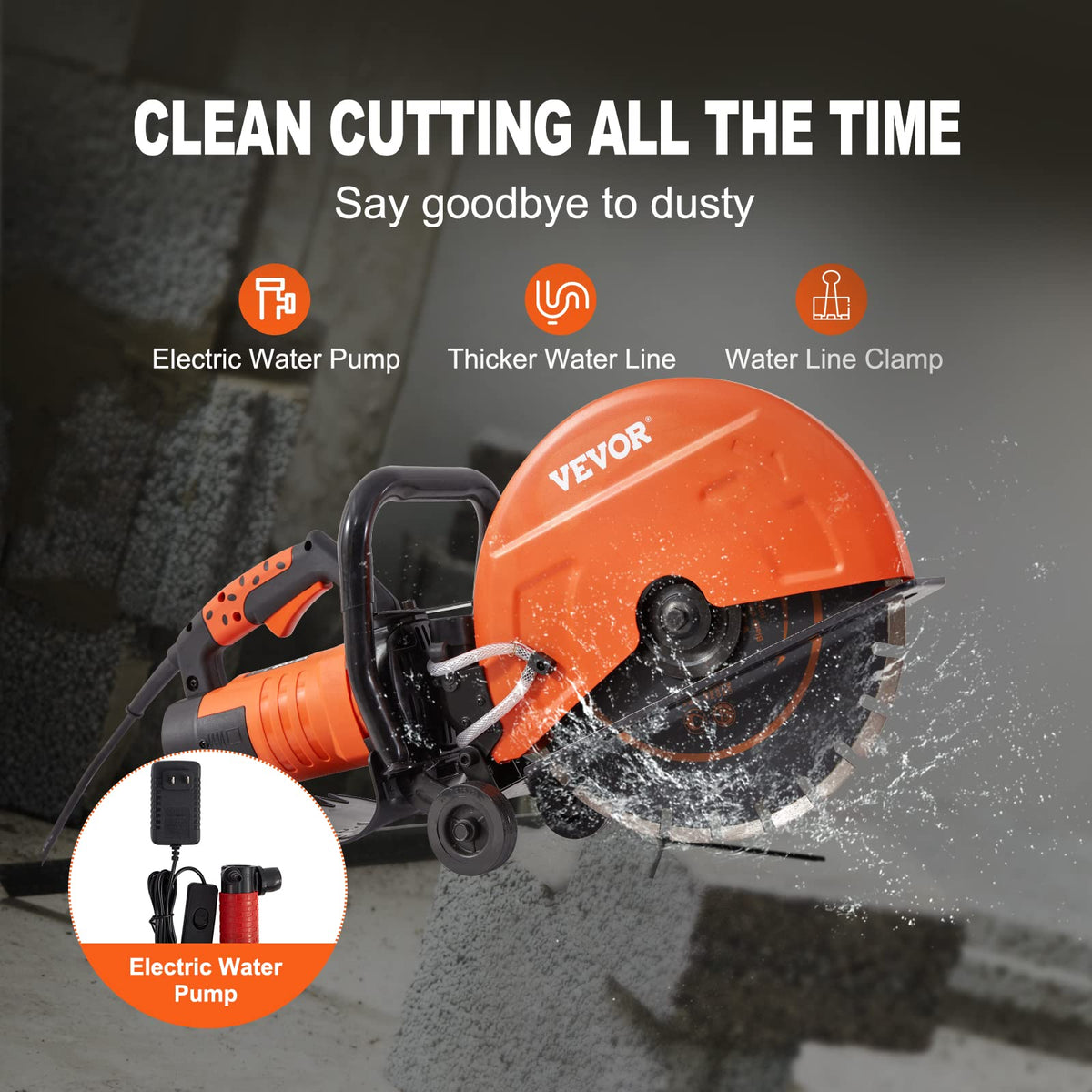 VEVOR Electric Concrete Saw, 14 in Circular Saw Cutter with 5 in Cutting Depth, Wet/Dry Disk & Demolition Jack Hammer, 2200W Electric Jackhammer Heavy Duty, 1350 BPM Concrete Breaker 4pcs