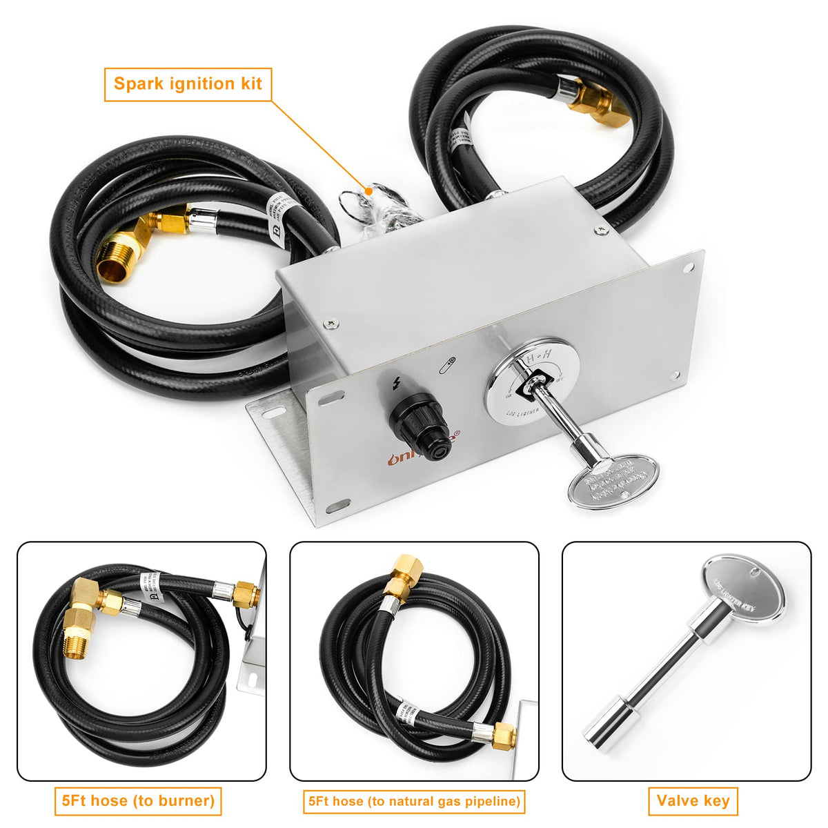 onlyfire All-in-One Natural Gas Fire Pit Ignition System Kit (Includes Electronic Igniter, Key Valve, PVC Hose, Fittings)