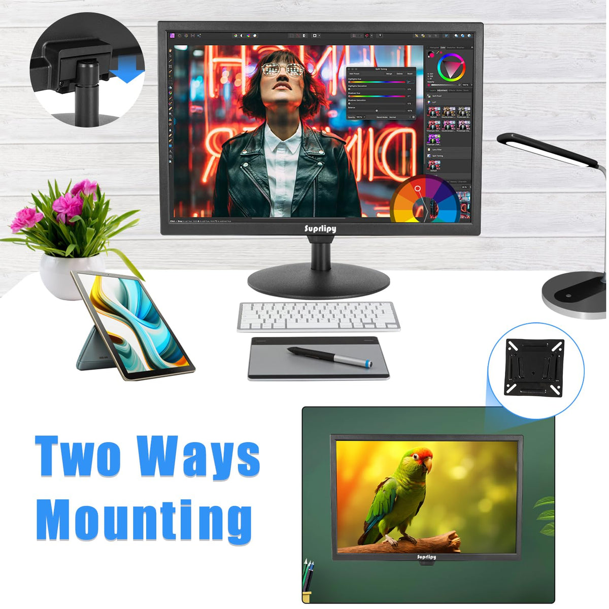 Suprlipy 19 inch FHD Small IPS Monitor LCD Display Screen 1440x900 60Hz 16:10 with HDMI BNC VGA AV USB Input Built-in Lounspeakers for CCTV Security Camera DVR PC RasPi