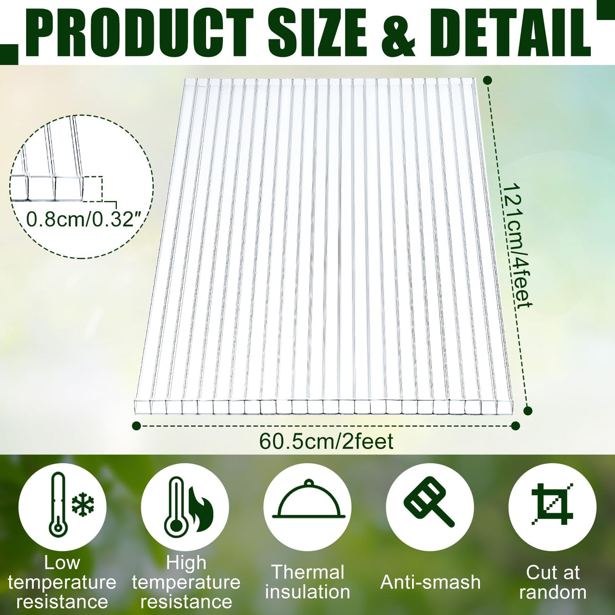 Tatuo 12 Pack 4' X 2' X 0.32'' Polycarbonate Greenhouse Panels Polycarbonate Sheets Twin-Wall Roof Panels Waterproof UV Protected Clear Corrugated Plastic Roofing for Greenhouse Replacement