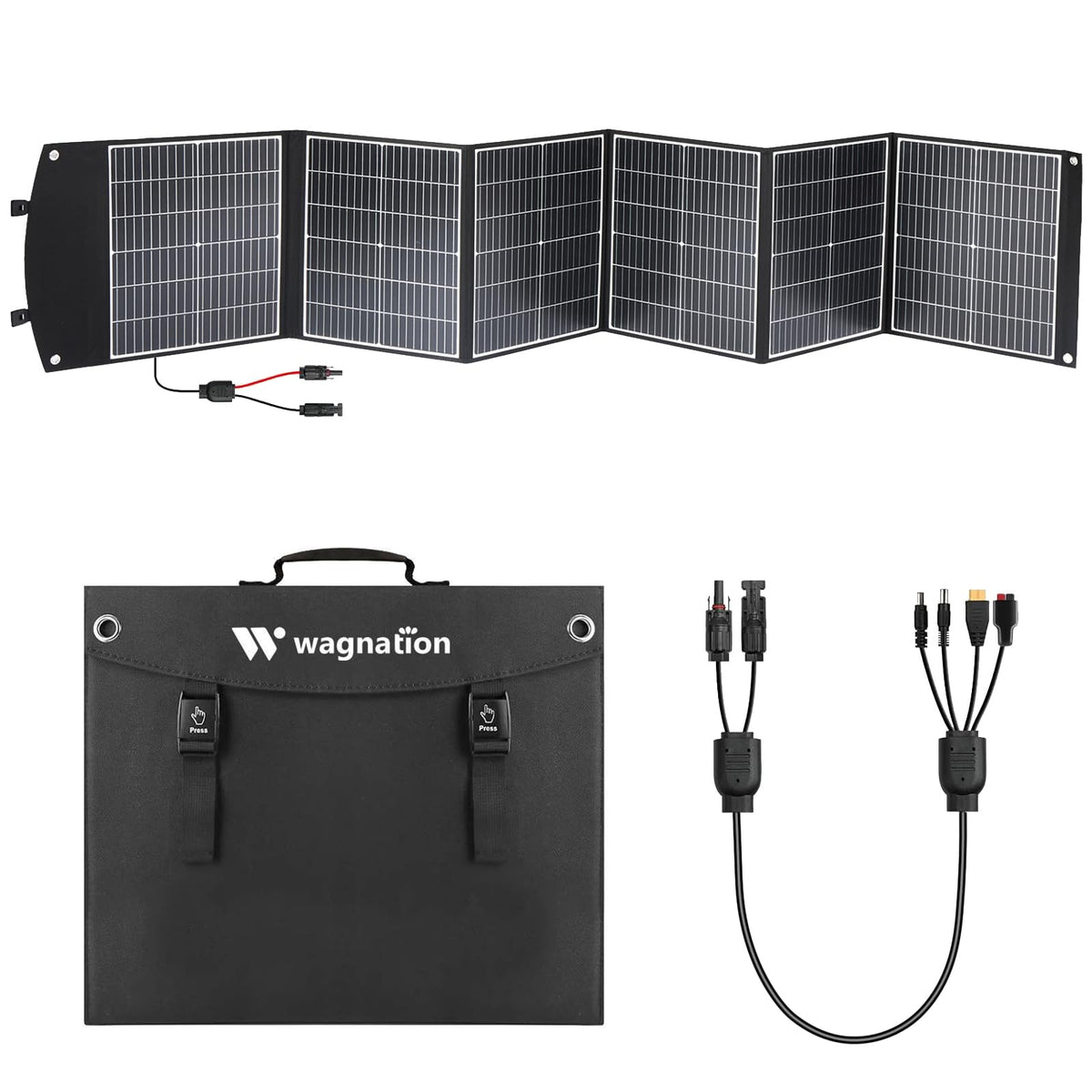 wagnation 200 Watt Portable Solar Panel, Foldable Solar Panel Charger with Kickstands, QC3.0 USB-A USB-C & MC4 Output for Phone/Power Bank/Power Station, IP65 Waterproof for Camping Hiking RV Blackout