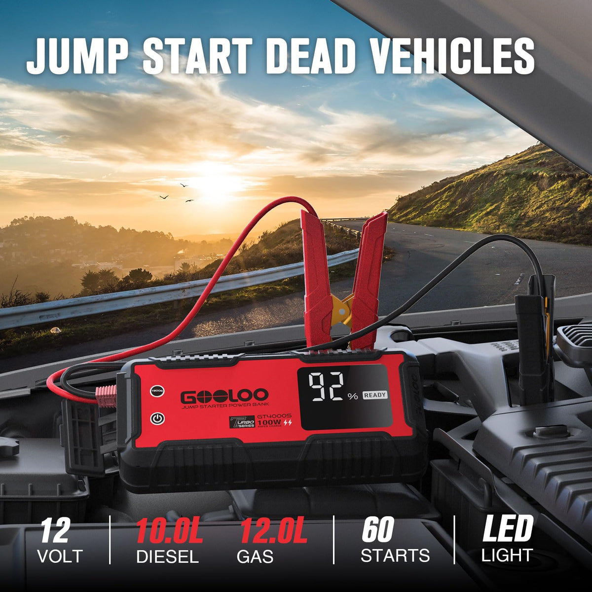 GOOLOO GT4000S Jump Starter 4000 Amp Car Starter 100W Two-Way Fast-Charging Portable Car Battery Charger Booster Pack for 10L Diesel and All Gas Engines, SuperSafe Lithium Jump Box for 12V Vehicles