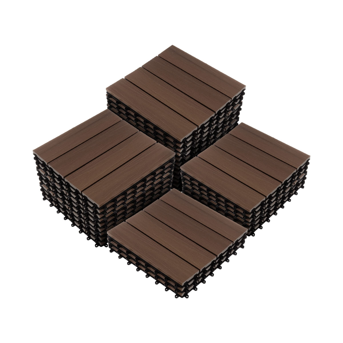 Interlocking Deck Tiles - 30-Pack 11.6-in Wood Plastic Composite All-Weather Outdoor Flooring Balcony Poolside or Patio by Pure Garden (Mocha Brown Woodgrain)