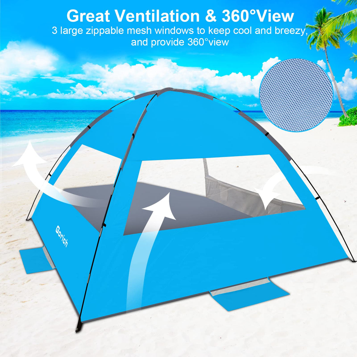Gorich Beach Tent Sun Shelter for 3/4/6/8/10 Person with UPF 50＋ UV Protection, Lightweight & Easy Setup Beach Shade Canopy, Portable Beach Shade Tent Beach Cabana