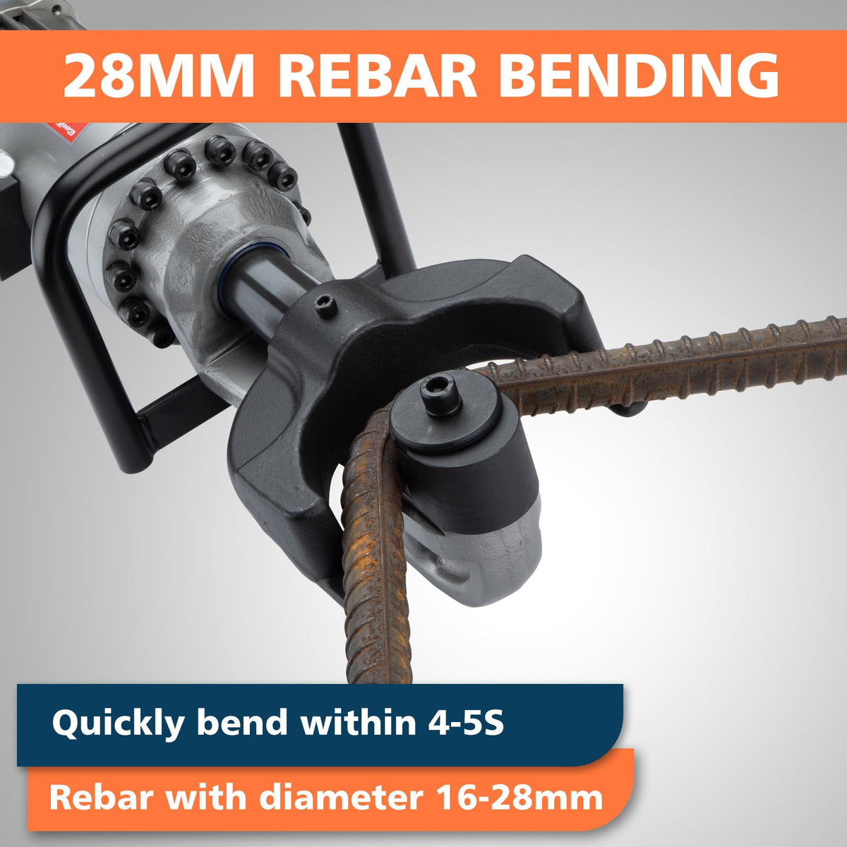 CENTALL Electric Hydraulic Rebar Bender 1250 W Hydraulic Rebar Bending Machine 1.1 Inch 16-28mm Rebar within 3-4 s Easy Bending Rebar Steel Bar HRB28 (Grey + Orange)
