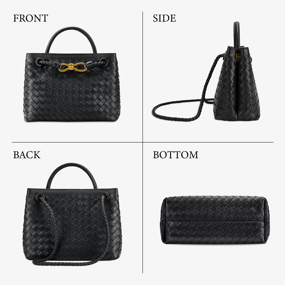 Woven Tote Bag for Women Leather Shoulder Handbag Designer Top Handle Purses(Black)