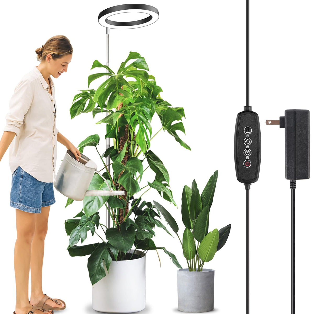 LORDEM 10" Full Spectrum Grow Light, 160 LEDs Plant Lamp for Indoor Plants, Grow Lamp with 4/8/12H Auto Timer, 6 Dimmable Levels, 3 Spectrum Modes, 65" Height Adjustable, Ideal for Large Tall Plants