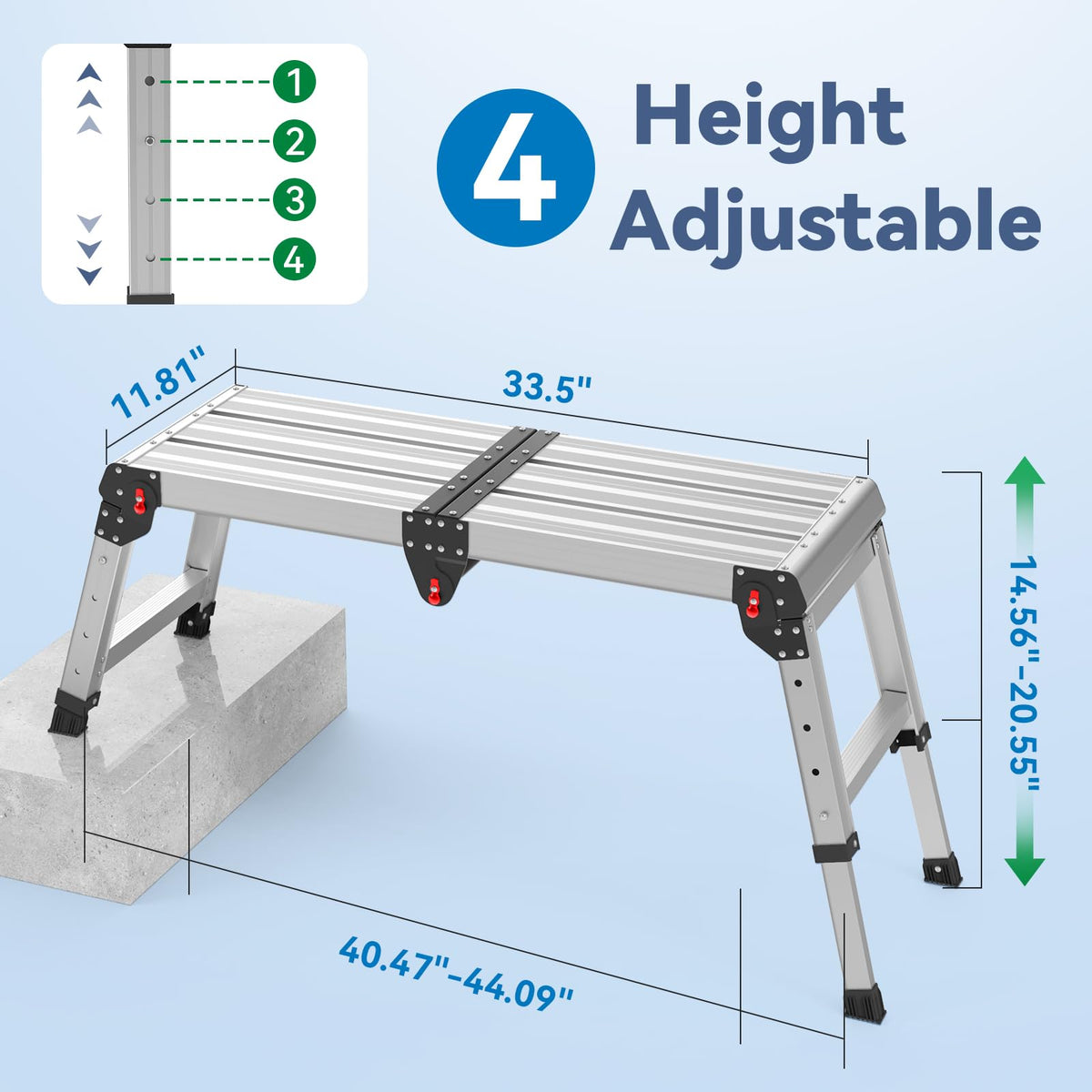 Loyoda Work Platform 500 Lbs, Folding Step Stool with One-Touch Automatic Fold, 4 Height Adjustment Step Platform, Perfect for RV Cleaning, Home Painting and Reaching High Places, Larger, Black