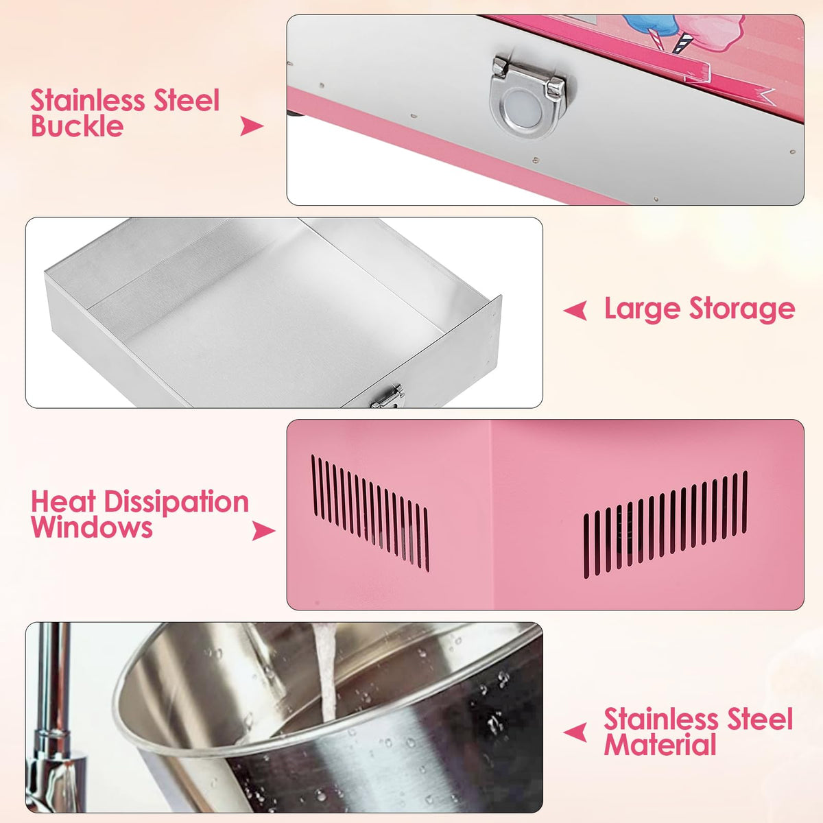 Garvee Electric Cotton Candy Maker Commercial, Cotton Candy Machine for Kids with 20 in Stainless Steel Bowl for Family, Party, Amusement Park, Carnival- Pink