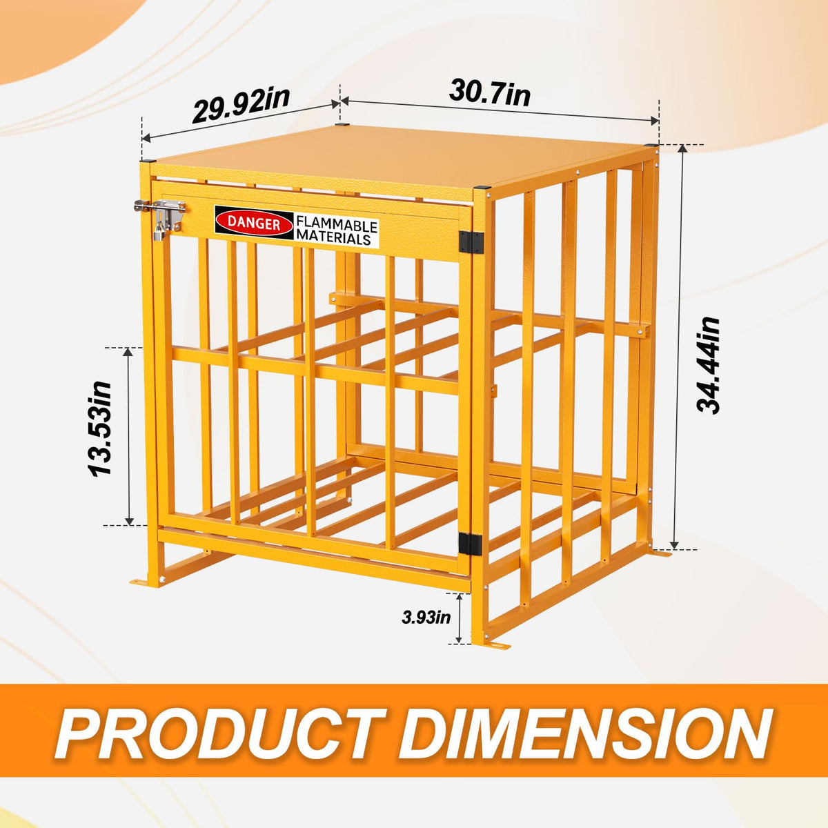 NUWJBYE Propane Tank Storage Cabinet, 31"x30"x35" Yellow Steel Safety Locker, Holds 4 Cylinders, Fits 3, 5, 11, 20, 30 lb Tanks for Outdoor/Indoor Use