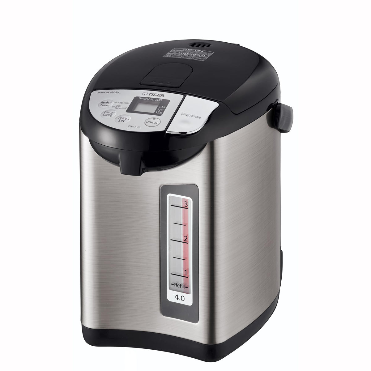 TIGER PDZ-A40U 4.0 Liter Water Boiler and Warmer with 4 Auto-Temp Settings, Stainless Steel Finish