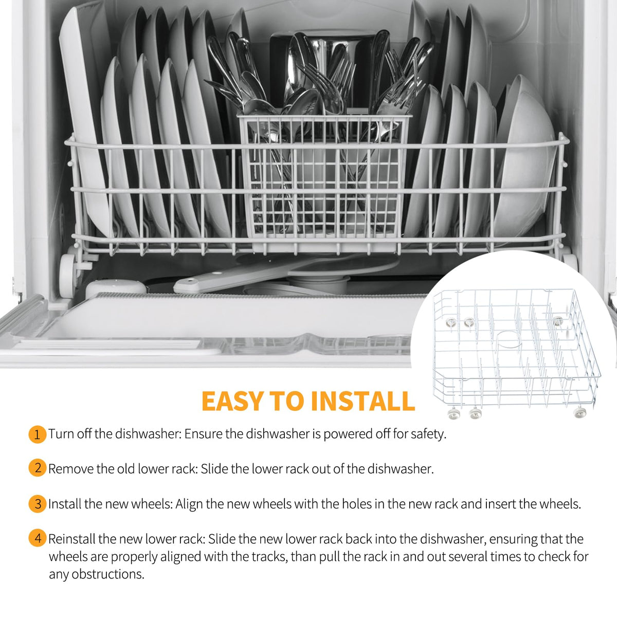 Allstare WD28X31819 WD28X10284 Dishwasher Lower Rack Replacement Parts for GE Dishwasher Parts Lower Dishrack Assembly with Wheels ADW1100N10WW GSD2100V55BB GE Dishwasher Bottom Rack