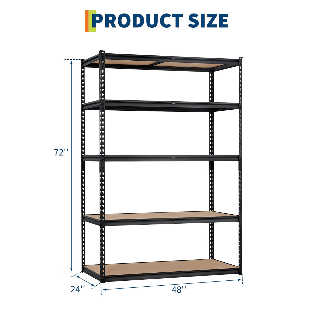 Garage Storage Shelves 5 Tiers, Heavy Duty Storage Shelving Racks with 2500 LBS Capacity, 48 " L x 24 in W x 72 in H Metal Adjustable Shelving Unit for Kitchen Pantry Basement Bathroom Laundry