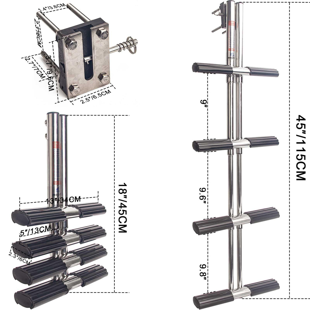Mojiate 4-Step Stainless Steel Dive Ladder - Heavy Duty Telescoping Boat Ladder for Marine, Yacht, RV & Camper