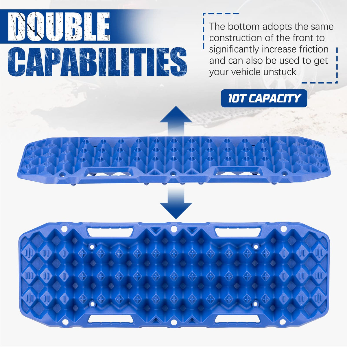 BUNKER INDUST Off Road Traction Boards (Gen 10) Blue + 1"×30ft Kinetic Recovery Rope with 2 Soft Shackles Kit