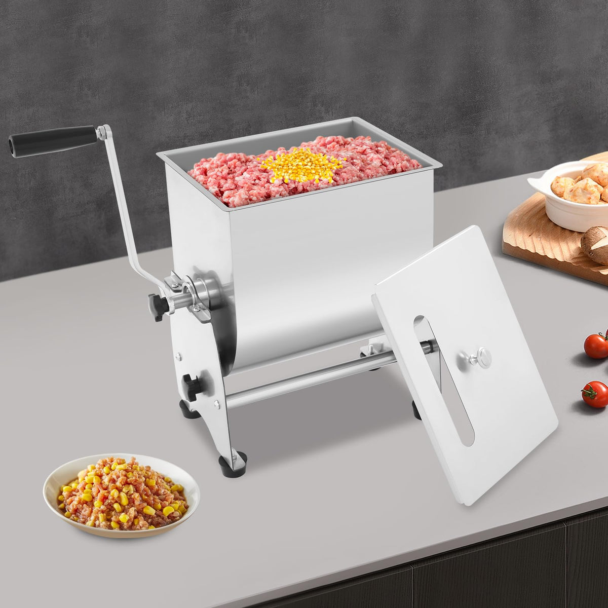 Manual Meat Mixing Machine, Meat Mixer 22lb Capacity, Commercial Tilting Mixer, Large Tub, Removable Paddle, Sausage Mixing Machine, for Home Kitchen, Butcher, Restaurant