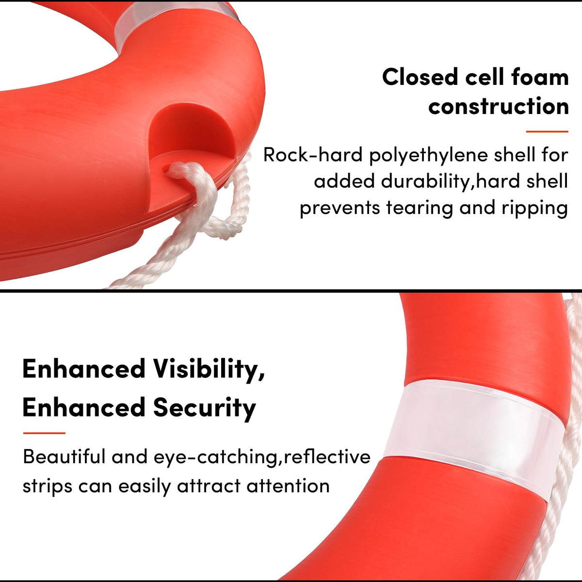 Life Ring,28" Boat Safety Throw Rings,Life Buoy with Reflective Tape & Grab Lines,Orange Life Preserver Rings Saving Ring,Include Water Floating Life Saving Rope and Horseshoe Bracket
