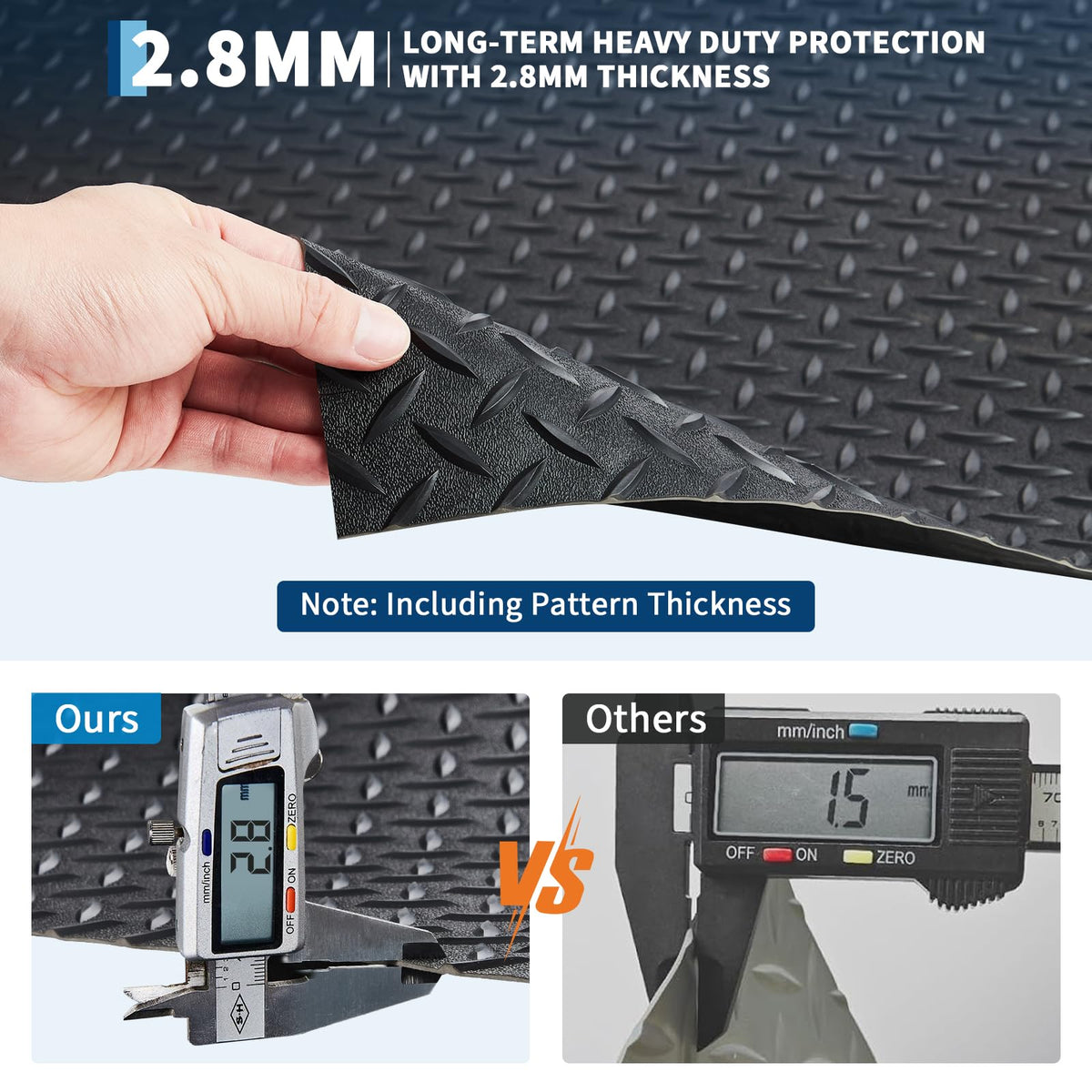 EliteEdge 7.5 x 18 FT Garage Floor Mat, 2.8mm Thickened Flooring Roll Diamond Plate PVC Rubber Trailer Mat, Non-Slip Floor Protector Mat for Garage, Warehouse, Gyms, Trailer, SUV