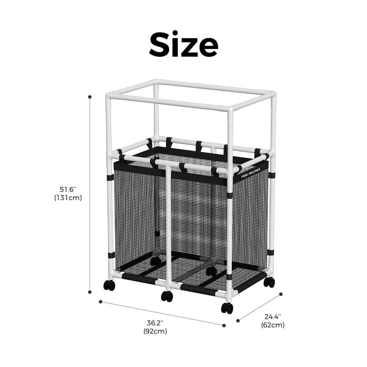 POOL FELLOWS Pool Storage Bin, 105 Gallons, Holder for Noodles, Toys, Floats, Towels, Mesh Organizer for Swimming Equipments, Basic Pro Style