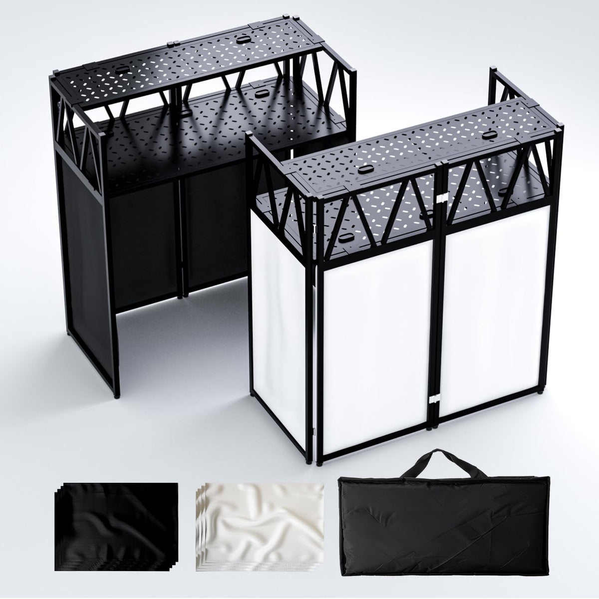 RDCMKL DJ Table Stand Portable booth Double Deck, Foldable DJ Stand, Heavy-Duty Adjustable Height DJ Facade Booth, Easy to Assemble, Stylish, Convenient to Store and Transpor