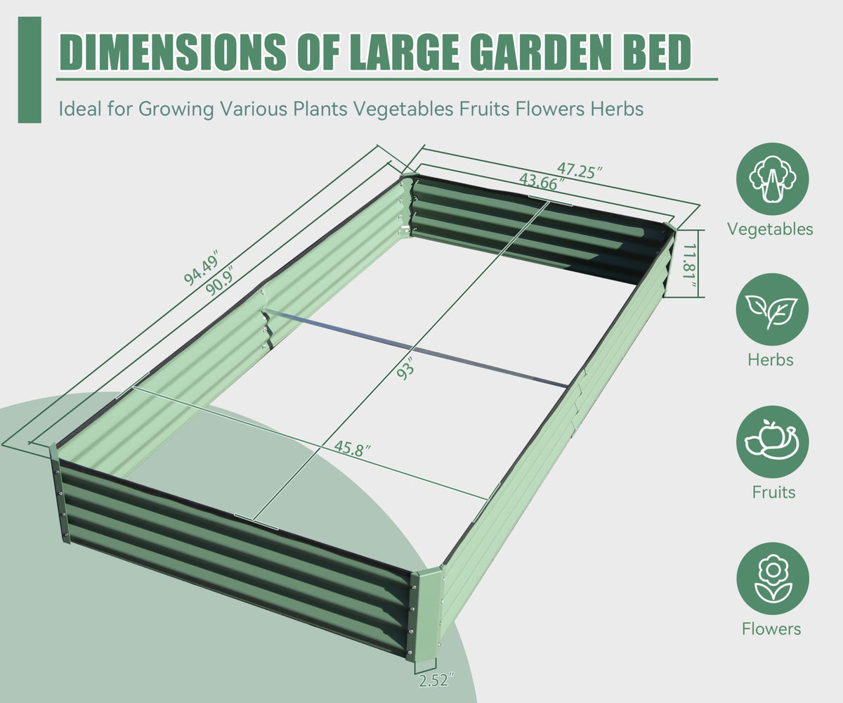 Domi Galvanized Raised Garden Bed, Outdoor Planter Garden Boxes Large Metal Planter Box for Gardening Vegetables Fruits Flowers, Green (8x4x1ft)