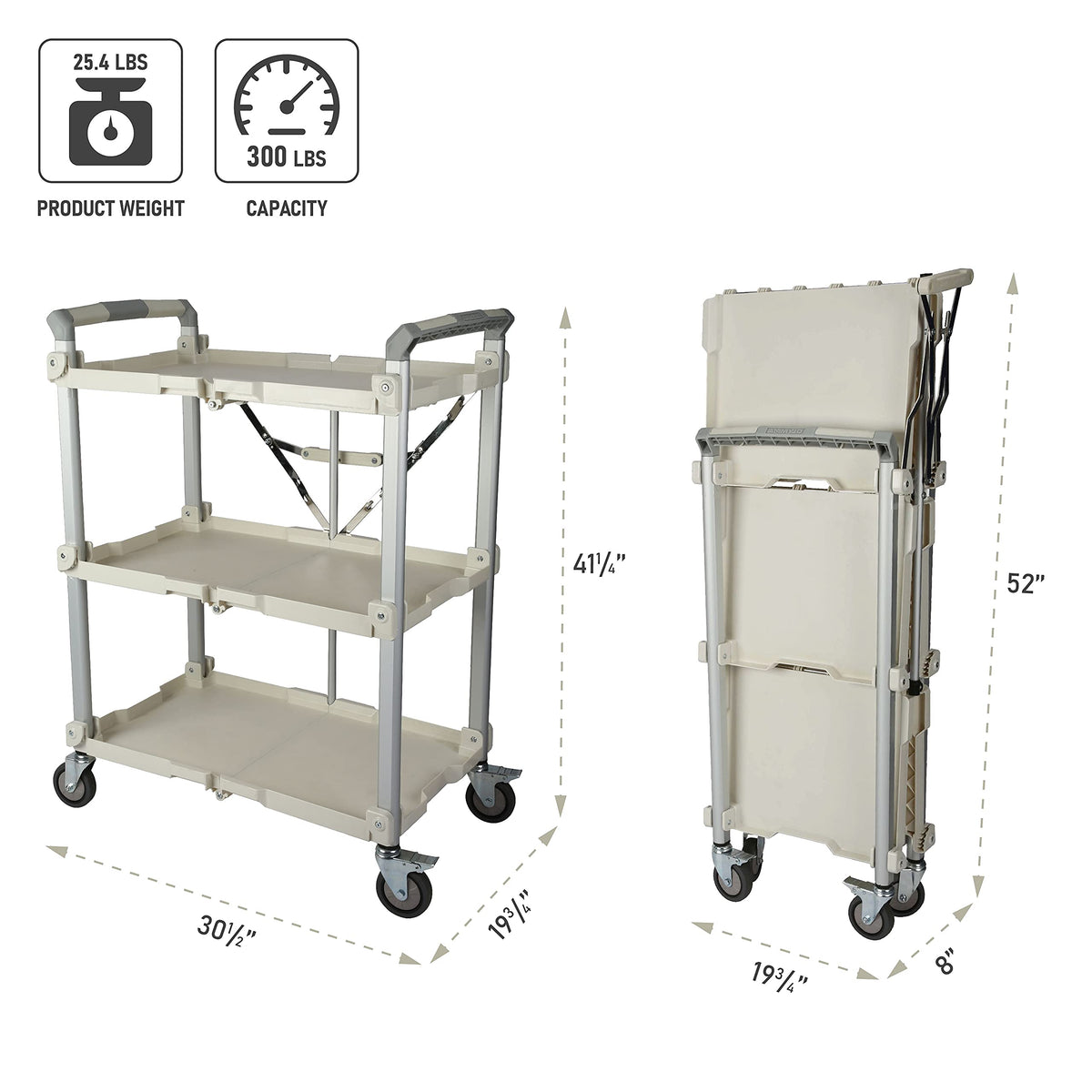 Olympia Tools 89-355 Pack N Roll Collapsible Service Cart, XL, 300LB Capacity, White