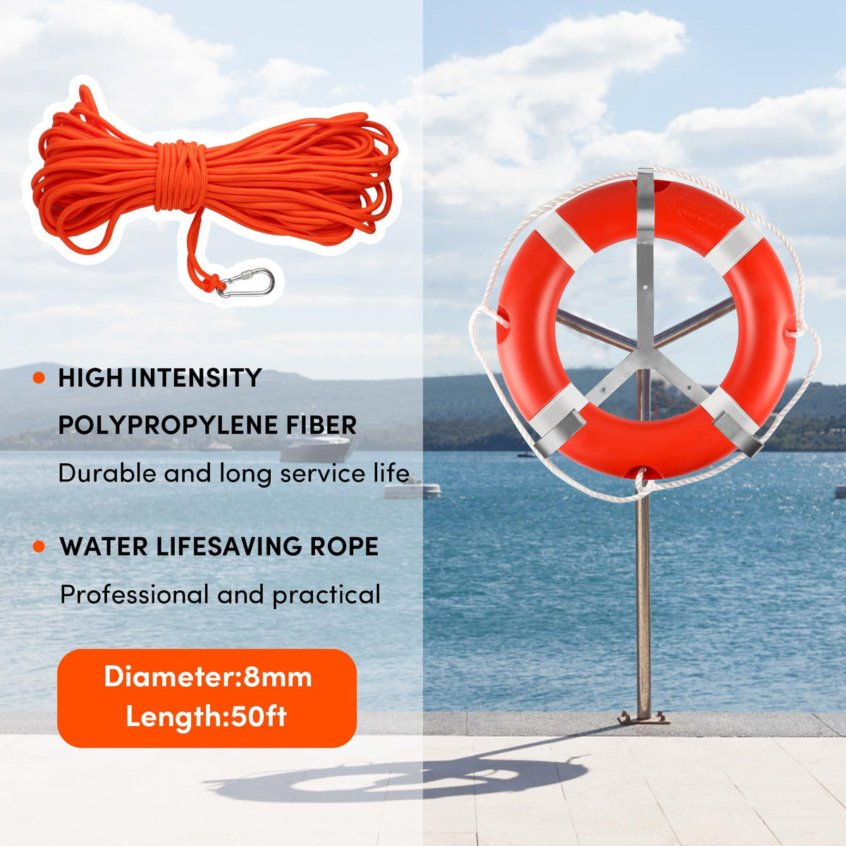 Life Ring 28" Life Preserver Ring Boat Safety Throw Rings with Water Floating Lifesaving Rope Life Rings Buoy with Reflective Tape for Rescue Lifesaving Orange
