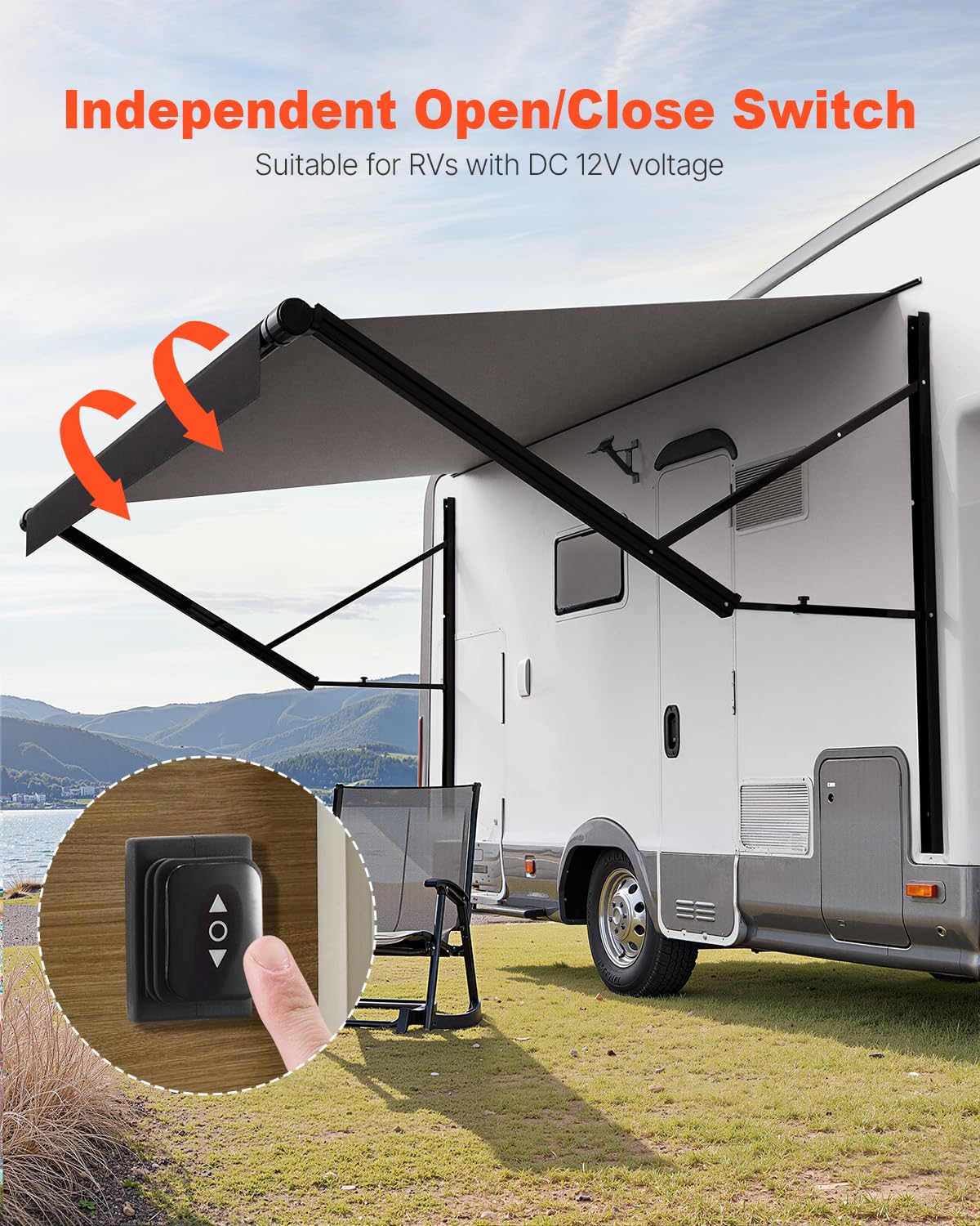 VEVOR Motorized RV Awning Complete Kit, 18' Retractable Awning with Aluminum Alloy Frame, Outdoor Trailer Awning, Fit for Most RVs(Black Fade)