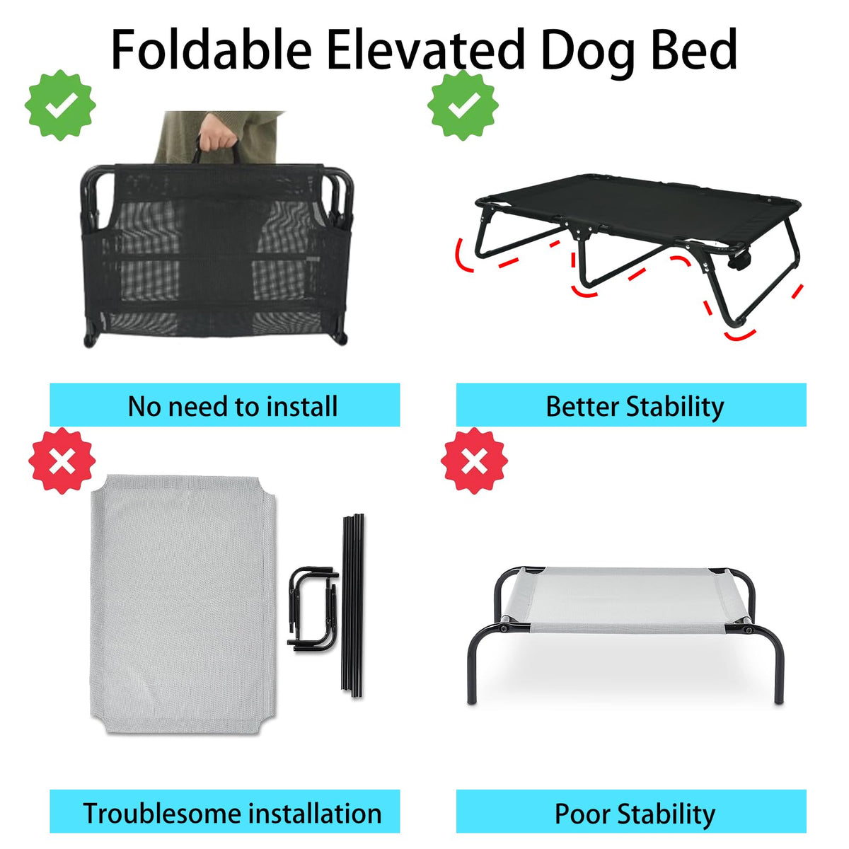 M JJYPET Elevated Cooling Dog Cot Pet Bed with Breathable Mesh Folding No Assembly Indoor/Outdoor Pet Hammock Bed Raised Dog Cots Beds Multiple Sizes for Small Meduim Large Dogs