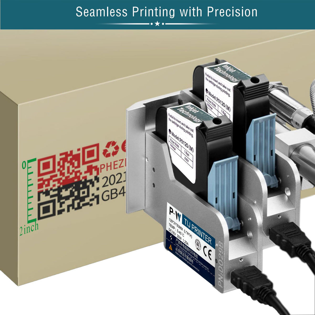 Phezer 1inch/25.4mm Automatic Online Inkjet Coding Machine for Production Line, 23 Languages, Intelligent Variable Data/Date/Logo/Barcode/Image Thermal Inkjet Printer, (2 Nozzles, 70M/min, PW2-1)