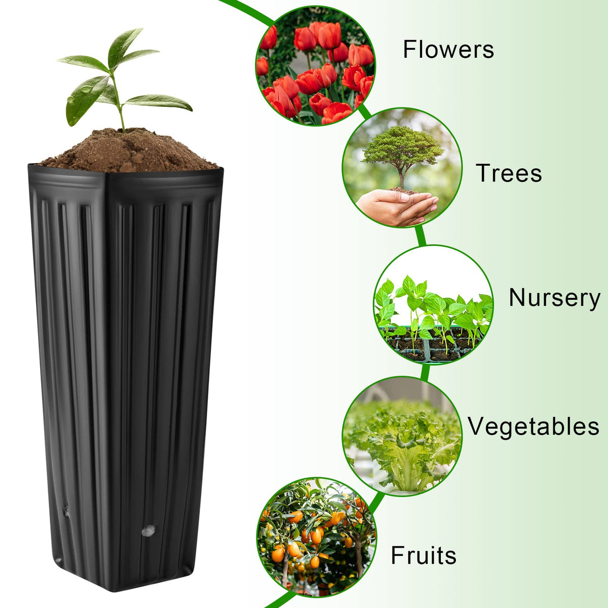 Nuenen 100 Pcs Tall Tree Pot Plastic Deep Plant Nursery Pots Black Seedling Treepots Flower Plant Container with Drainage Holes for Indoor Outdoor Gardening (11.8" H X 3.9" W)