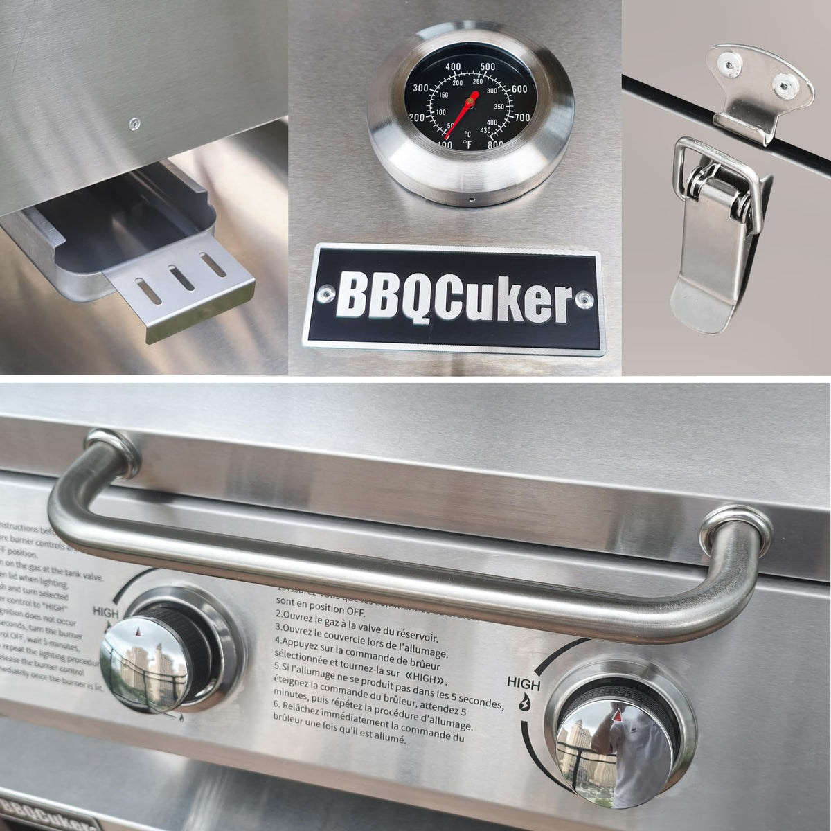 BBQCuker Small Tabletop Gas Grill 2-Burner, Portable Propane Gas Grill with Foldable Legs for Outdoor Camping Cooking Two 10,000 BTU Burners Stainless Steel,Built-in Thermometer