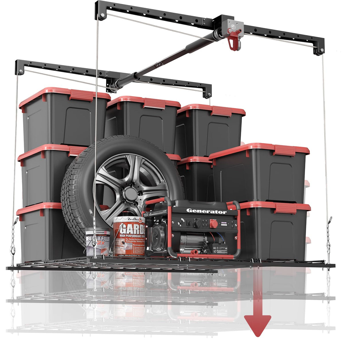 KOKORACKER Overhead Garage Storage Rack, Adjustable Heavy-duty 4x4 Ft Ceiling Storage Racks with Safety Lock, Ideal for Garage Storage Lifting Organization System, 250lbs Capacity