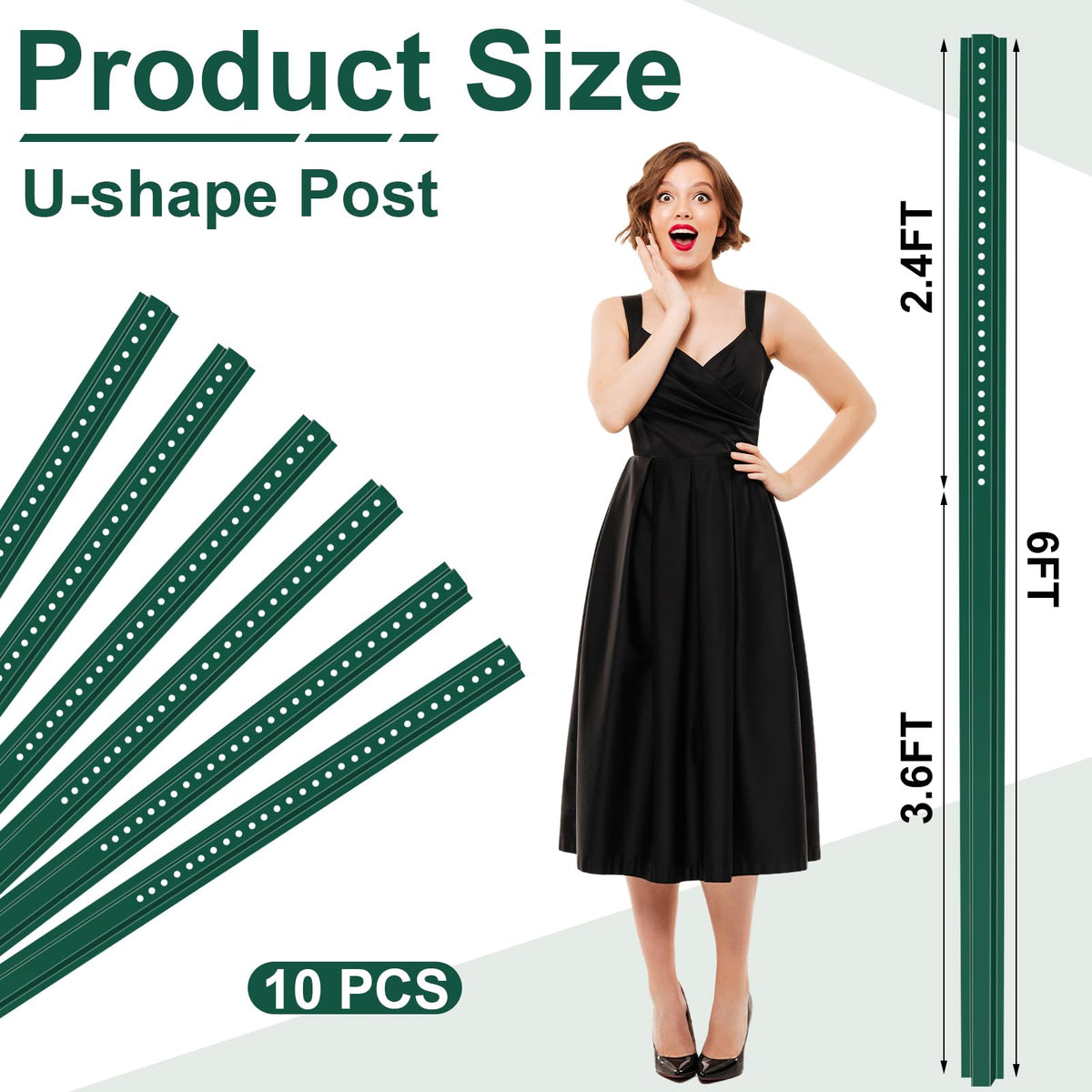 Gisafai 10 Pack 6ft Tall Green U Channel Sign Steel Post with Enamel Coating Heavy Duty Metal Sign Post with Pre Drilled Holes for Easy Mounting